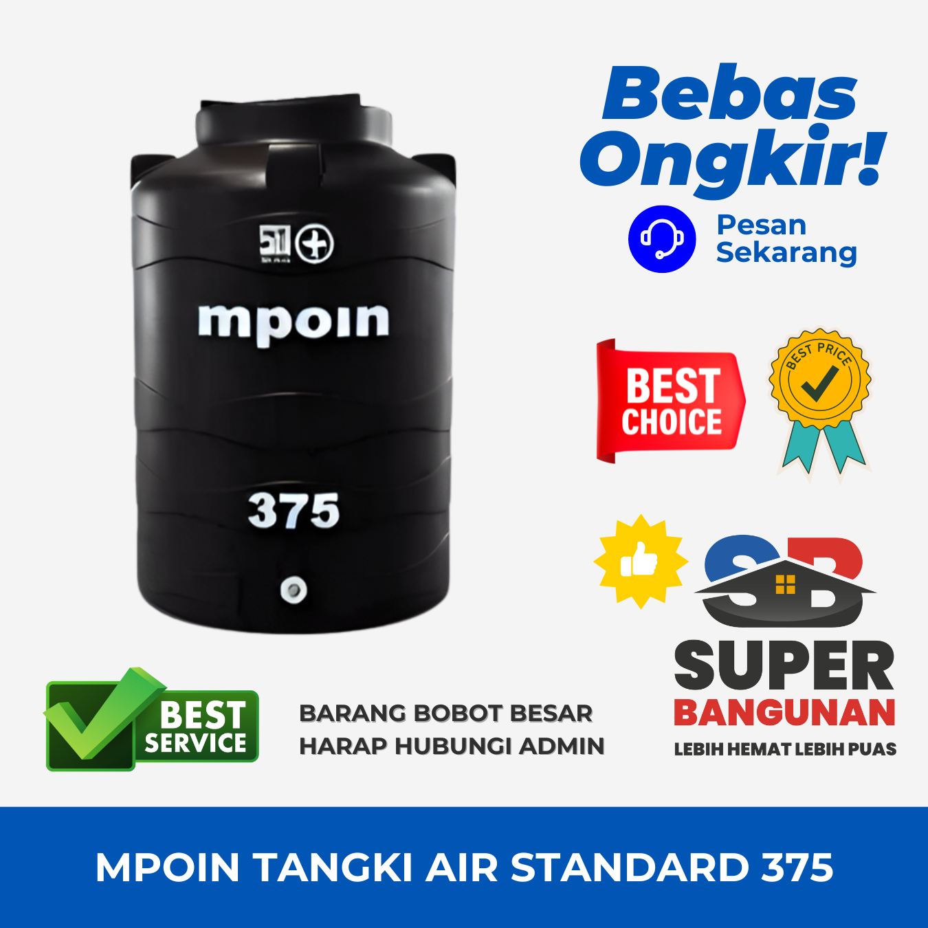 Mpoin Tangki Air Standard W 375 Hitam 375 Liter Super Bangunan